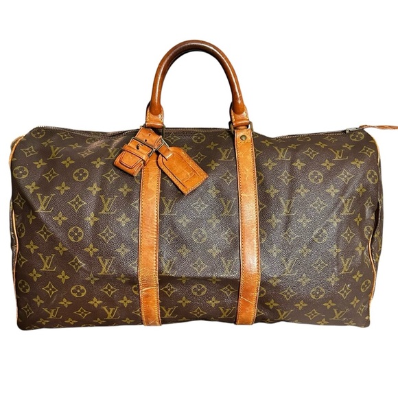 Louis Vuitton Monogram Keepall 50 with Vachetta Leather Luggage Tag - Picture 4 of 12